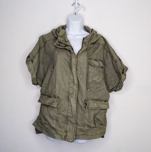 American Eagle Women's Utility Jacket Green Medium Short Sleeve Top